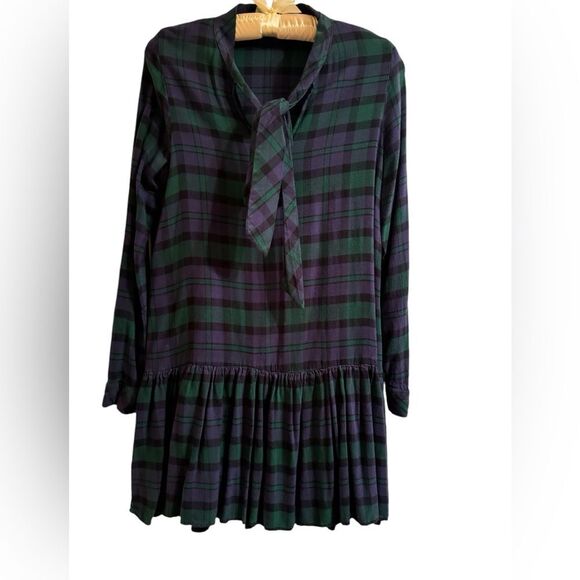 Zara Women’s Long Sleeve Plaid Style Dress In Purple Green And Black Size Medium - Picture 2 of 7